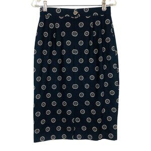 Vtg Geiger Collections Linen Pencil Skirt EU 38 (US 8) Navy Floral Print Austria